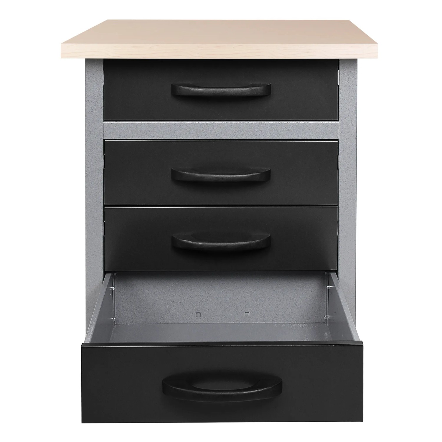 Ondis24 Werkbank Bernd, 60 cm breit, mit 4 Schubladen und Buchenholzplatte.