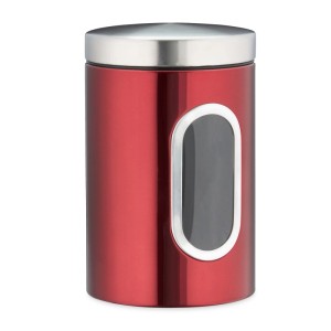 Relaxdays Vorratsdose Metall Kunststoff Rot Sichtfenster 17 cm x 11 cm 250 g