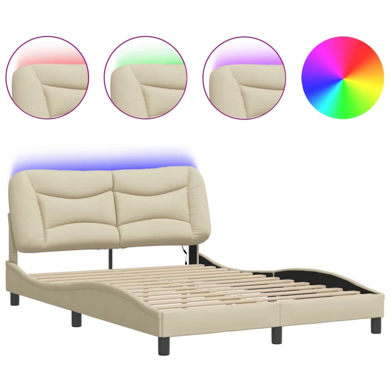 vidaXL Bettgestell mit LED ohne Matratze Hvar Creme 120x200 cm Stoff 321369 günstig online kaufen