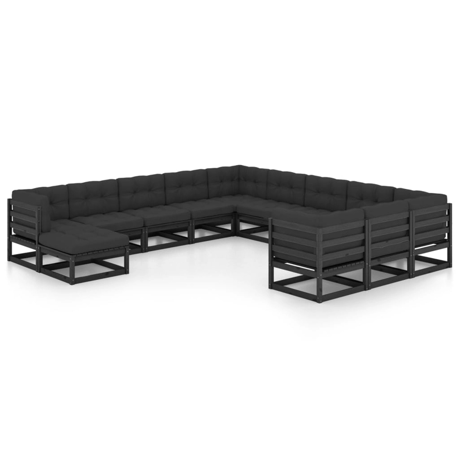 12-tlg. Garten-lounge-set Mit Kissen Schwarz Kiefer Massivholz günstig online kaufen