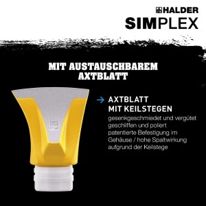 Halder Simplex Axtblatt mit Keilstegen für Spaltaxt inkl Kunststoffhülse