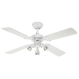 Weißer Westinghouse Deckenventilator Princess Euro 105 cm mit Beleuchtung und Zugketten.
