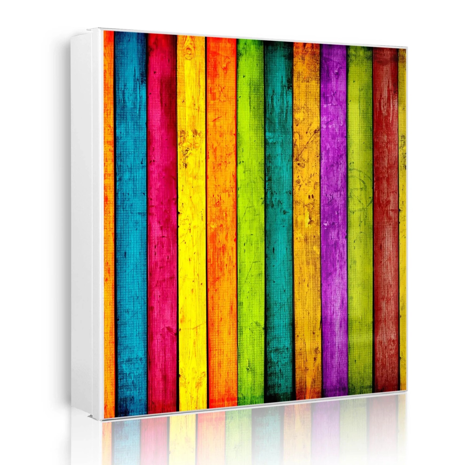 Banjado Großer Schlüsselkasten Metall 30x30cm Weiß Scharnier Links 50 Haken Beschreibbar Magnetisch Motiv Bunte Holzlatten