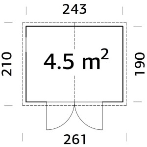 Grundriss Palmako Dan Holz-Gartenhaus: 243x190 cm, 4,5 m² Fläche.