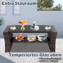 MeXo Polyrattan Gartentisch, anthrazit, mit gehärteter Glasplatte und extra Stauraum. Ideal für Balkonmöbel Sets.