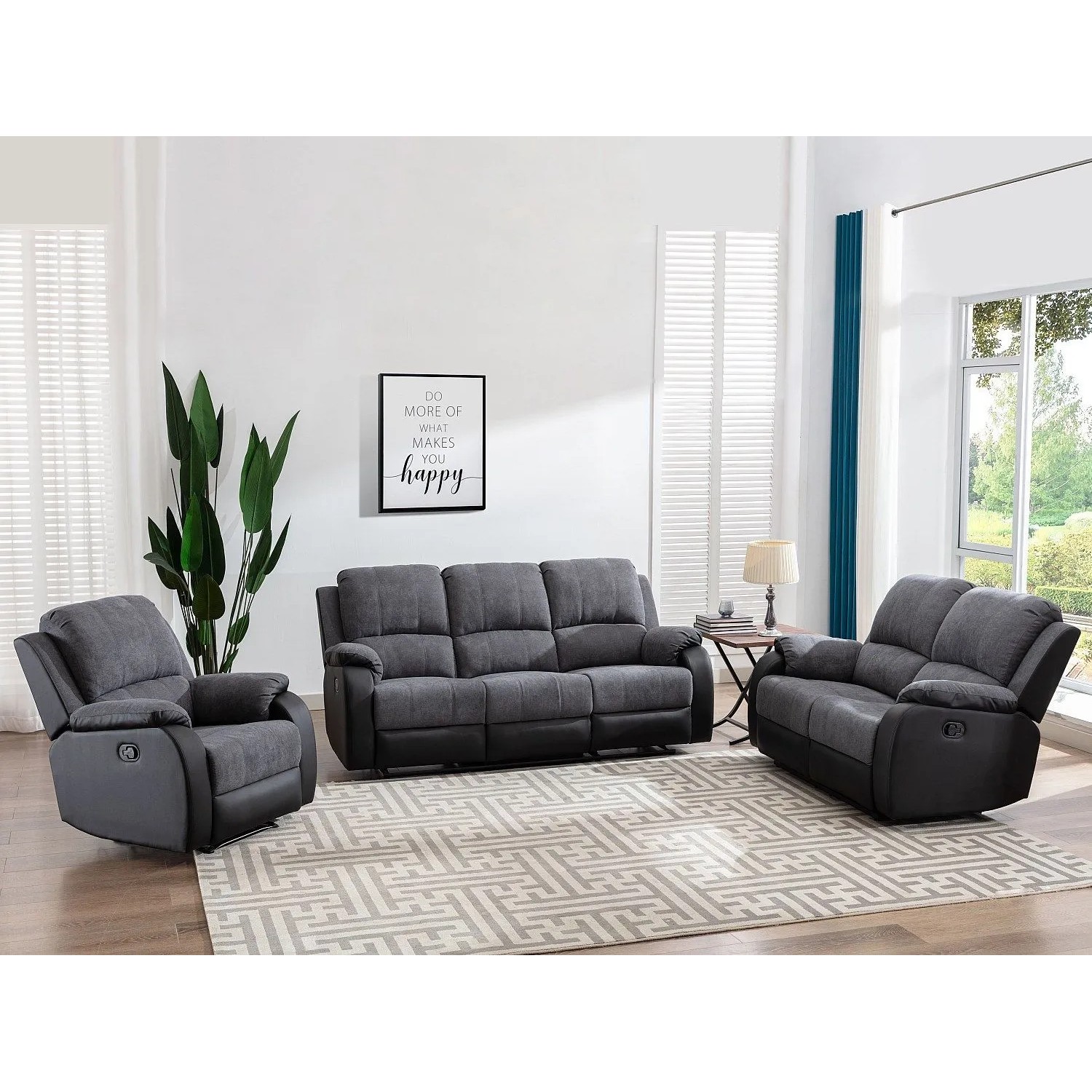 Grau-schwarzer Relaxsessel Brody aus Microfaser & Kunstleder mit Recliner-Funktion im Wohnzimmer.