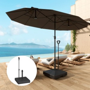 Outsunny Schirmständer, 60L, schwarz, Kunststoff, mit Rollen unter Sonnenschirm am Pool.