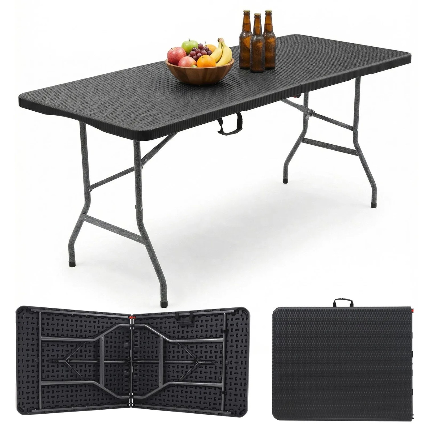Sekey Buffettisch Campingtisch Klappbar Kunststoff 180cm Schwarz Rattanoptik