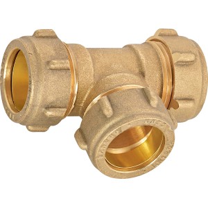 Klemmring-T-Stück Ø 22 mm aus Messing für Sanitär- und Heizungsbereich.