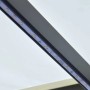Detailansicht der integrierten LED-Beleuchtung in der grauen Markise. Helle LEDs sorgen für stimmungsvolles Licht auf Terrasse oder Balkon.