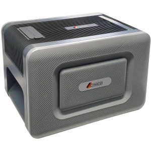 Schwaiger Master Suncube 1,6 kWh Energiespeicher für Balkonkraftwerke, graues Gehäuse.