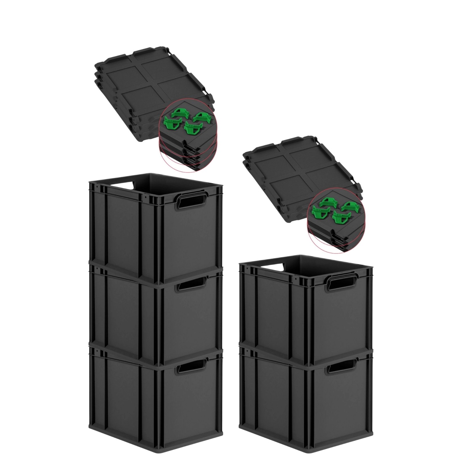 PROREGAL SparSet 5x Eurobox Nextgen Grip Mit Auflagedeckel Und Grünen Versc günstig online kaufen