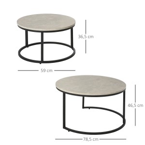 HOMCOM Couchtisch 2er-Set, grau, mit Metallgestell. Wohnzimmertische stapelbar.