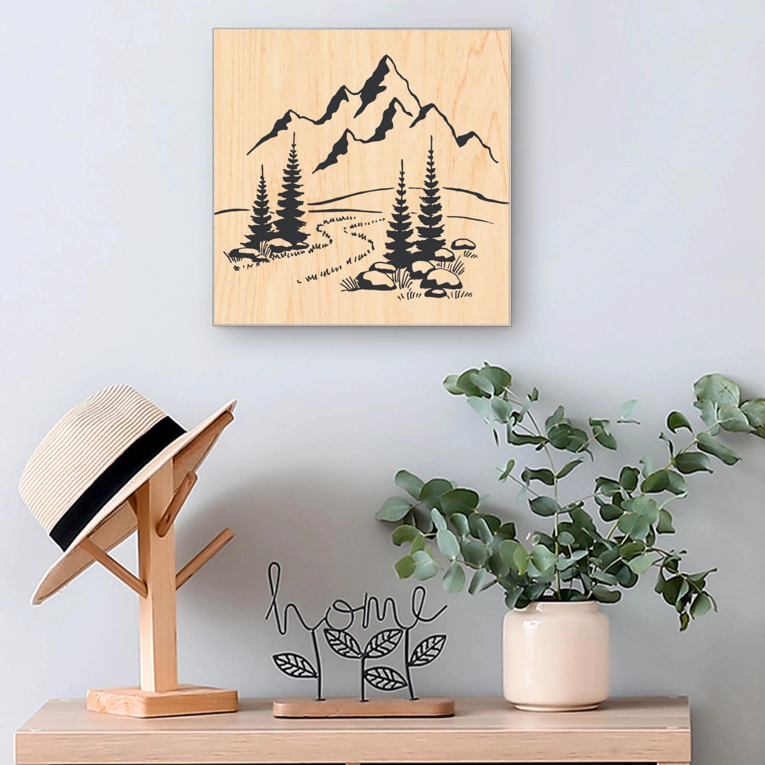 Banjado Schlüsselbox mit Berglandschaft Motiv. Schlüsselkasten aus Holz, weiß, mit 50 Haken.