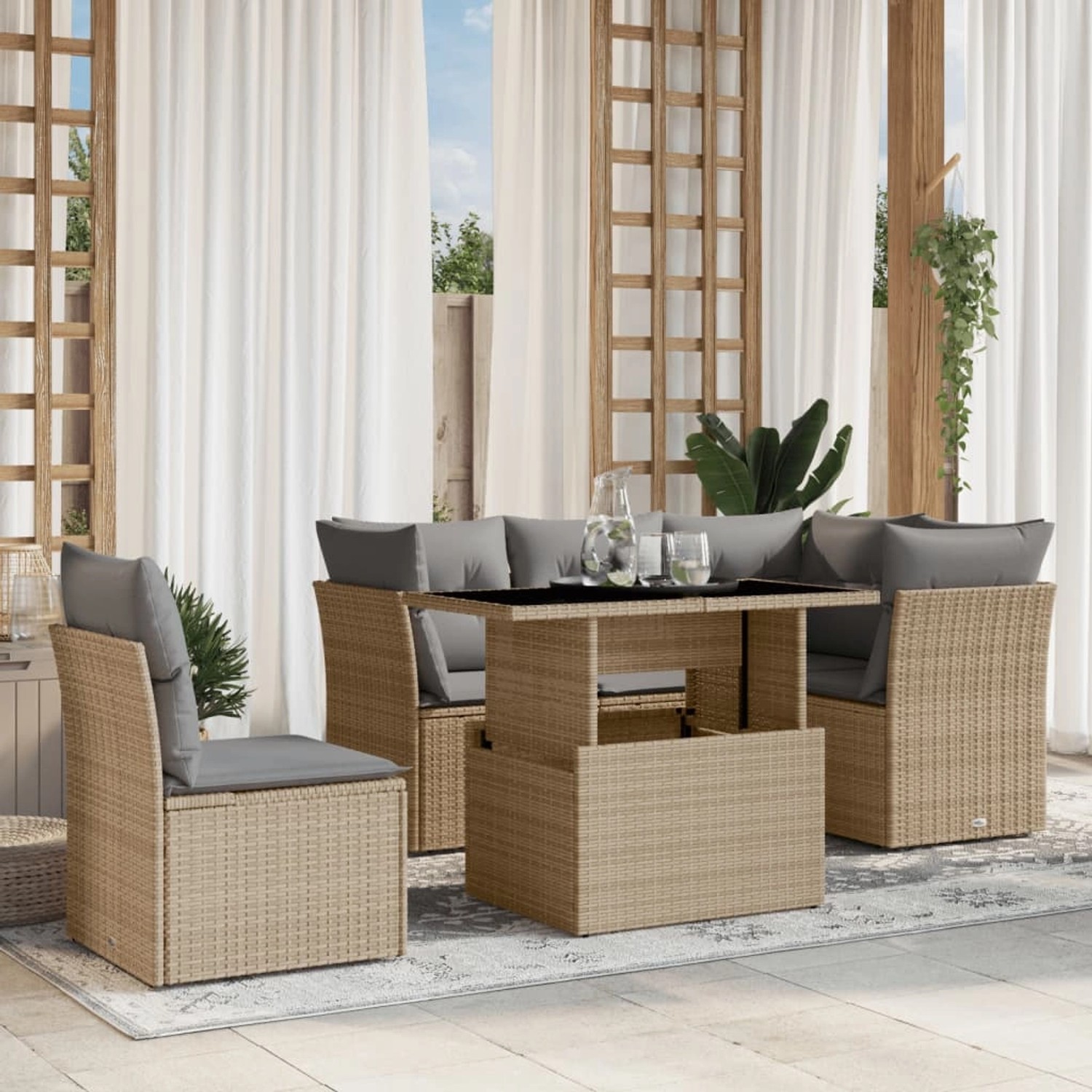 vidaXL 6-tlg Garten-Sofagarnitur mit Kissen Beige Poly Rattan Modell 340 günstig online kaufen