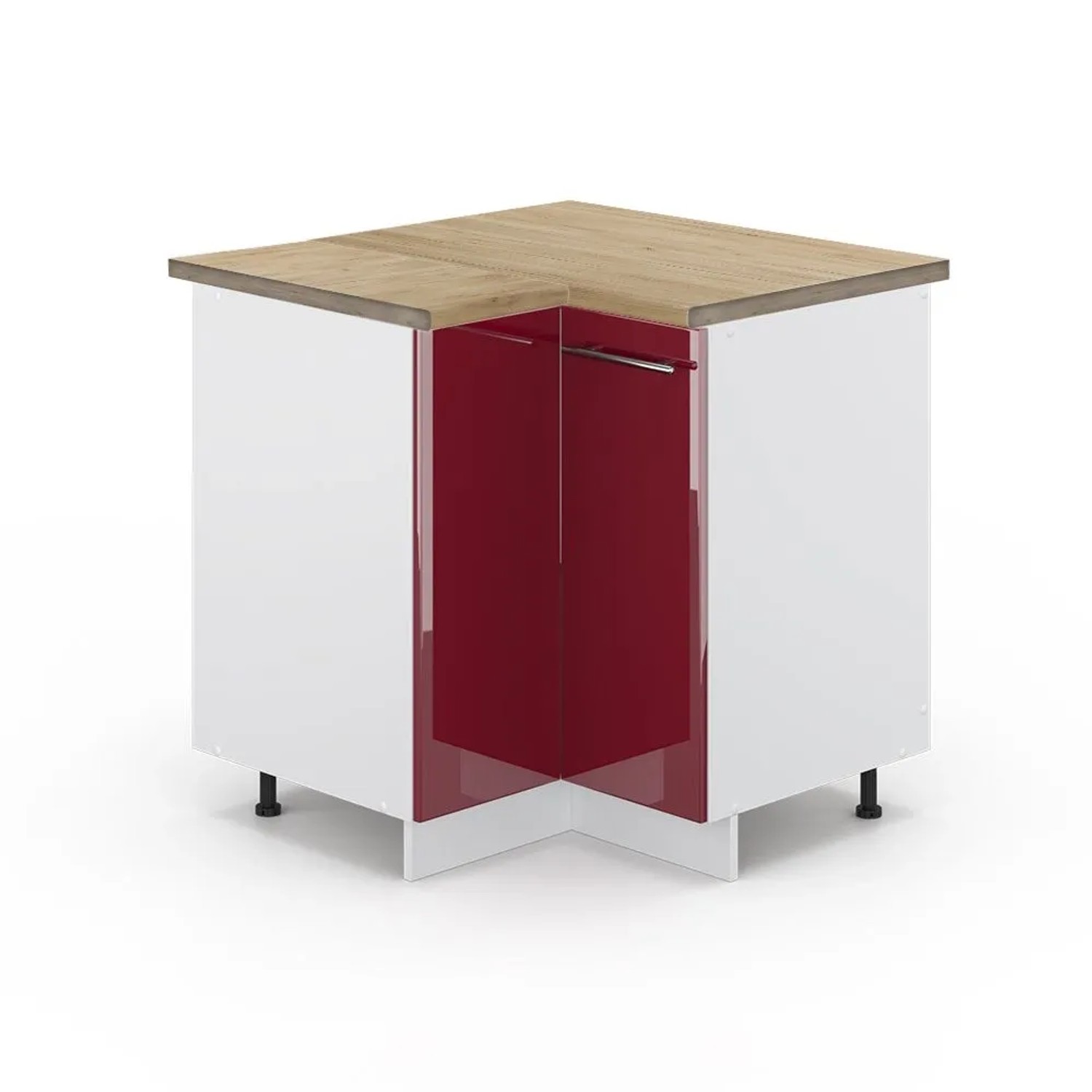 Vicco Eckunterschrank Fame-Line Bordeaux Hochglanz Weiß 81 cm AP Eiche
