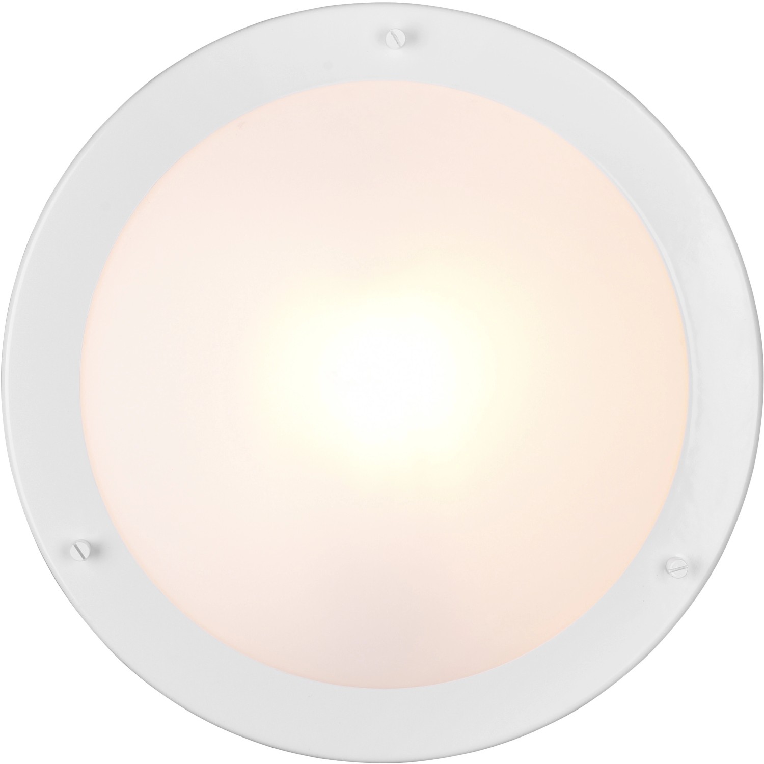 Weiße, runde Trio Deckenleuchte Condus für Bad oder Wohnraum mit mattem Glasschirm.