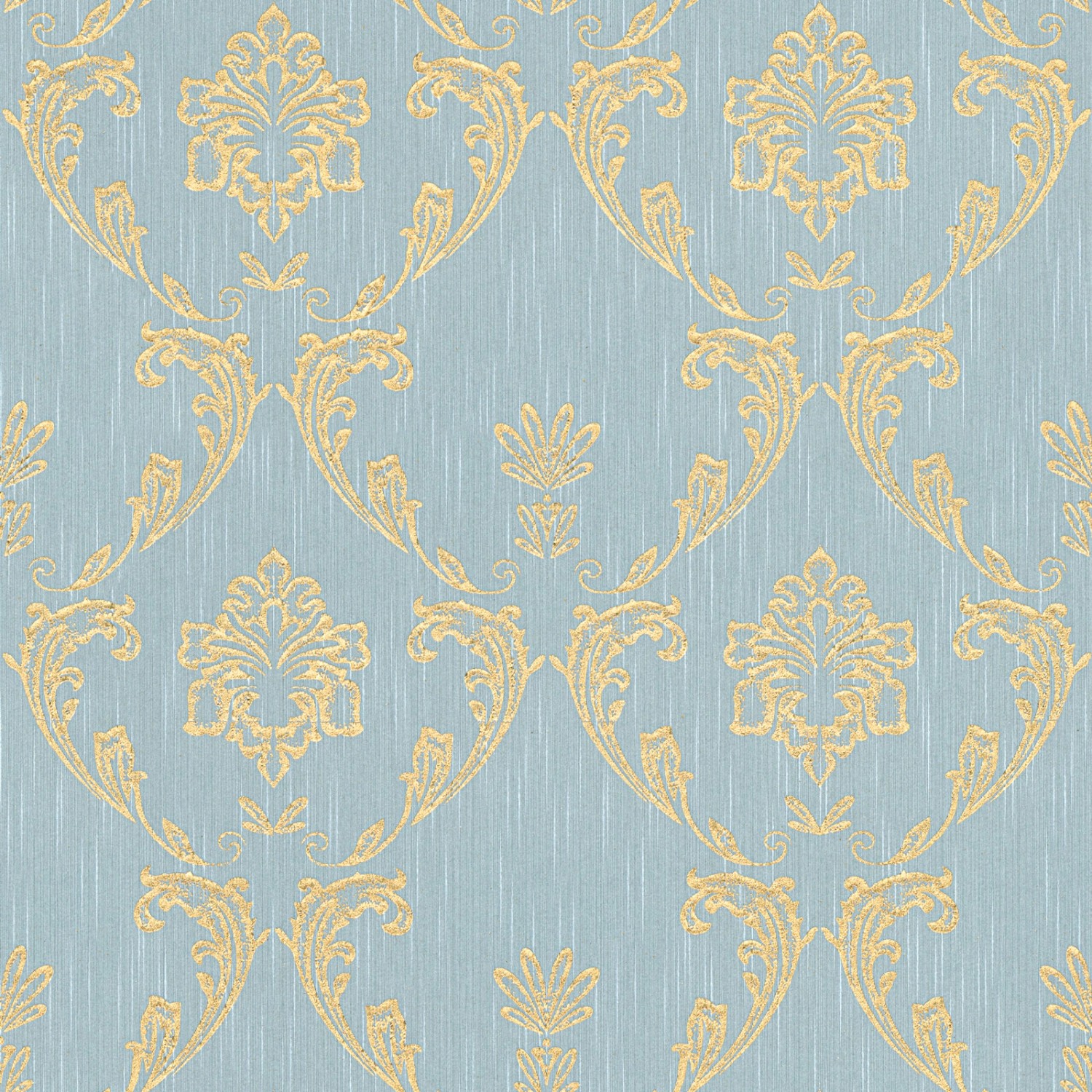 Bricoflor Textil Tapete Edel Ornament Vliestapete Hellblau Gold für Schlafzimmer und Esszimmer Vlies Textiltapete mit Gl