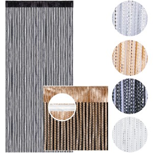 Arsvita Fadenvorhang, weiße Gardine mit Metall-Optik und Universalband, 140x250 cm. Dekorativer Fenstervorhang.
