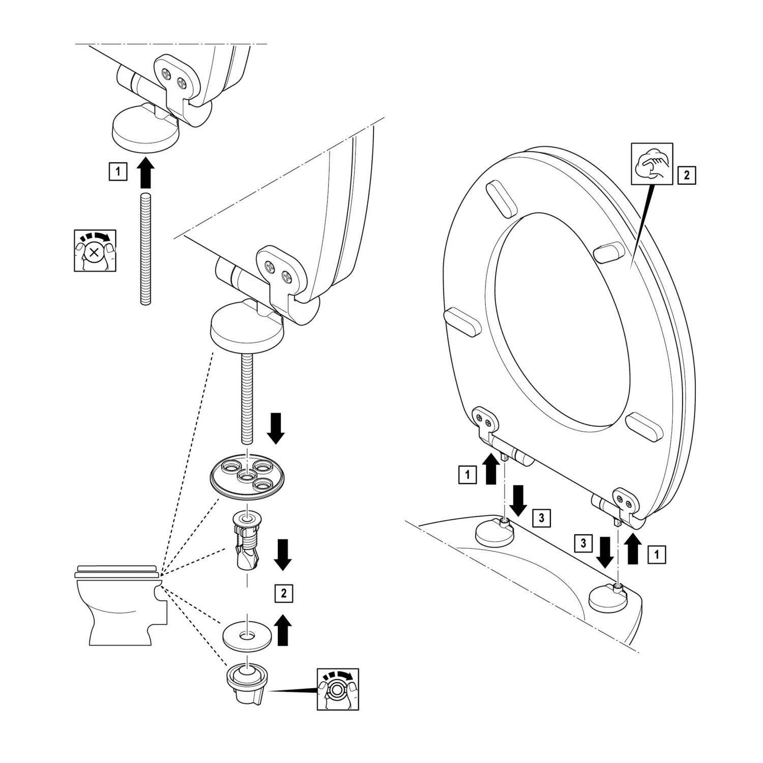 Montageanleitung für baliv WC-Sitz Tonda, MDF Holzkern, weiße Ausführung.