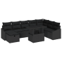 Schwarzes 9-teiliges vidaXL Garten-Sofa-Set aus Poly Rattan mit höhenverstellbarem Tisch.