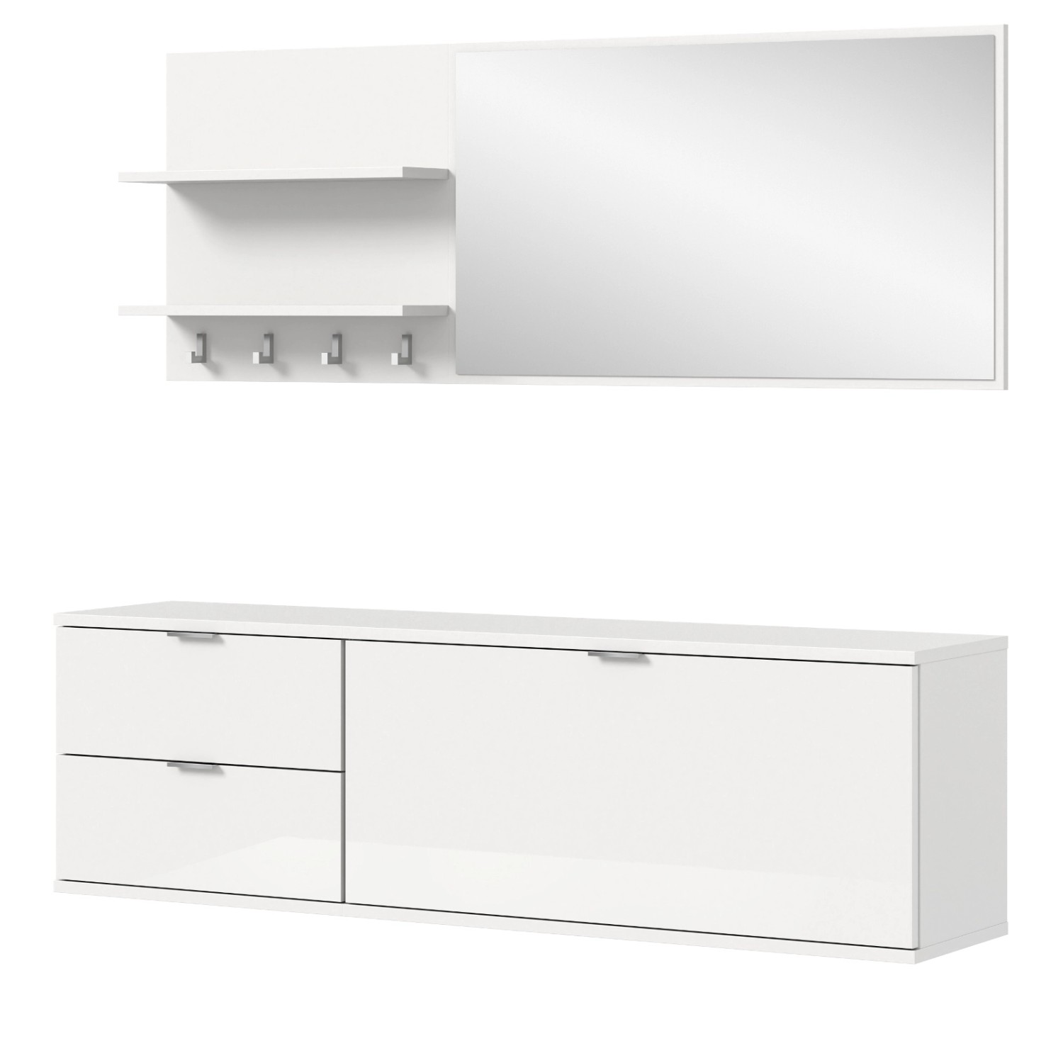 Inn.Furn Garderoben-Set 4-teilig in Weiß Hochglanz 144 cm SystemX günstig online kaufen