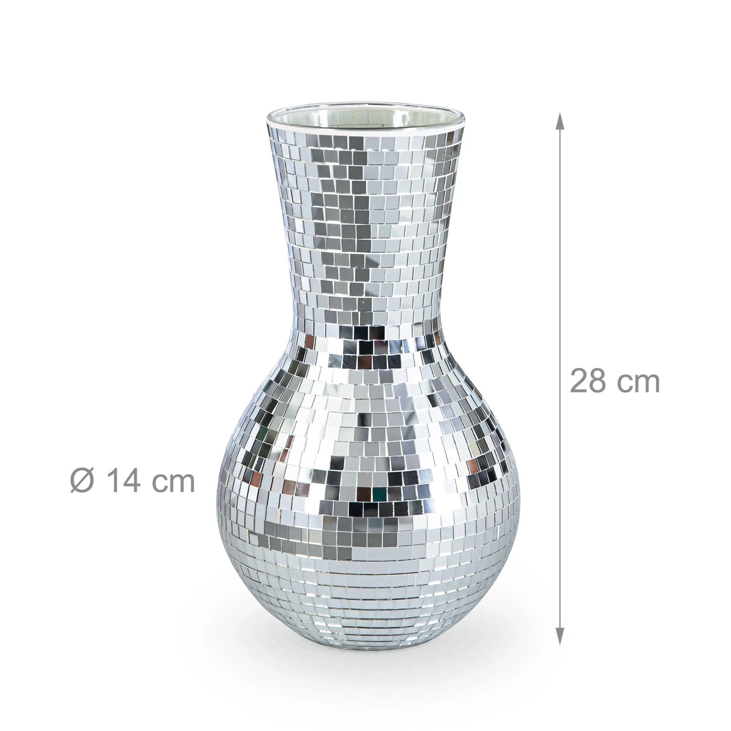 Relaxdays Mosaikvase Spiegelglas Silber 28 cm x 14 cm 0,9 kg_4