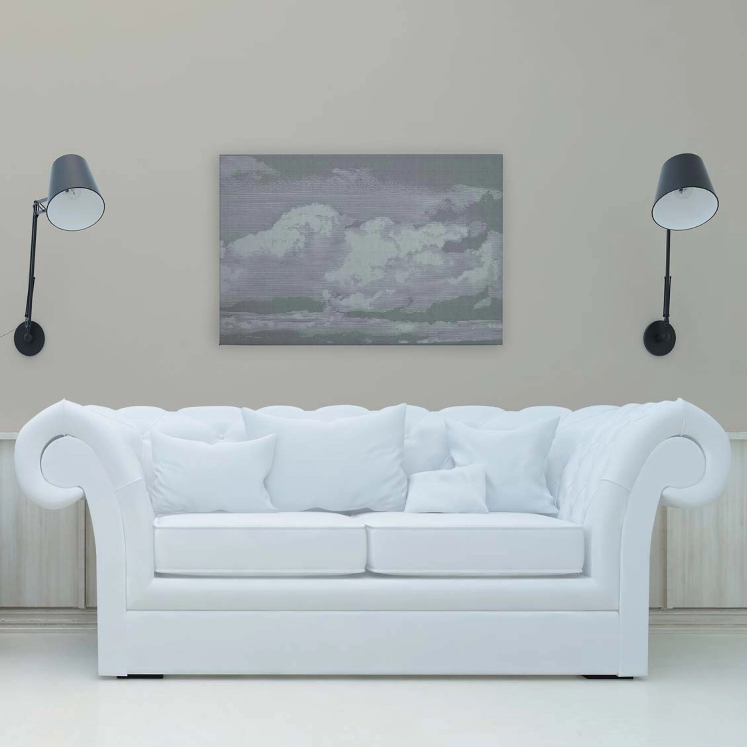 Bricoflor Wolken Bild Für Kinderzimmer Und Schlafzimmer Leinwandbild Hellgrau In 90 X 60 Cm Himmel Leinwand Modern Grafi