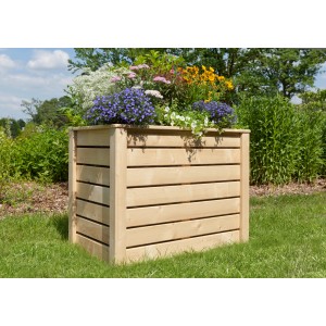 Kiehn-Holz Hochbeet aus Fichte (100x60x75cm) mit bunten Blumen im Garten.