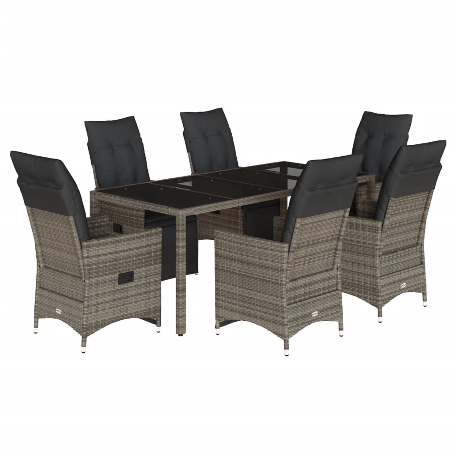 vidaXL 7-tlg Garten-Bistro-Set mit Kissen Grau Poly Rattan Modell 6