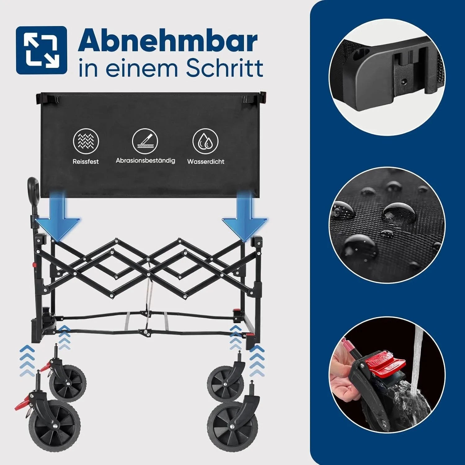SUNULA Bollerwagen, faltbar, 80L, 100KG, schwarz, abnehmbare Räder und Stoffbeutel für einfache Reinigung.