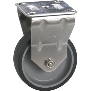 Apparater-Bockrolle, Ø 50 mm, mit grauem Rad und silberner Halterung für Geräte bis 40 kg.