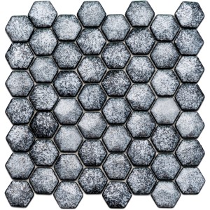 Mosaikmatte Ebru Hexagon Glas Grau, 29x29 cm, für Wandgestaltung. Hexagon-Optik.