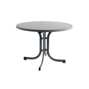 Runder, anthrazitfarbener Siena Garden Gartentisch (Ø 100 cm) mit Stahlgestell.