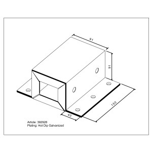 Feuerverzinkter Pfostenträger zum Andübeln, 150x91x91 mm, für Holzkonstruktionen und Zäune.