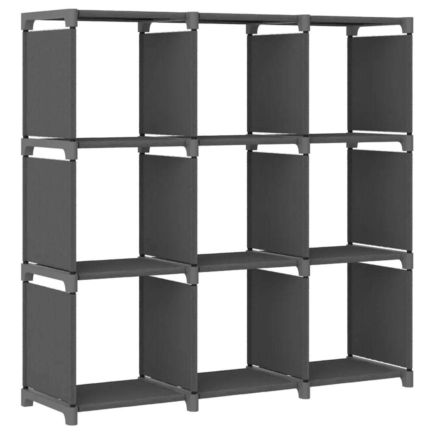 Graues VidaXL Würfelregal mit 9 Fächern aus Stoff, 103x30x107,5 cm.