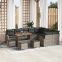 Graues 13-tlg. vidaXL Garten-Sofa-Set aus Poly Rattan mit Tisch und Kissen.