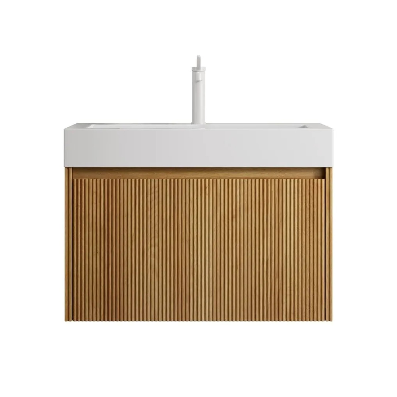 PXloue 70 cm Badmöbel Waschtisch mit Waschbecken Wandhängend Badezimmerschrank Eiche Optik Schublade  Soft Close  Vormontierter