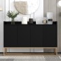 Schwarzer PXloue Buffetschrank mit 4 Türen und griffloser Optik für Ess- und Wohnzimmer.