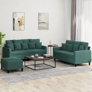 vidaXL 3-Tlg Sofagarnitur mit Kissen Dunkelgrün Samt 3201712