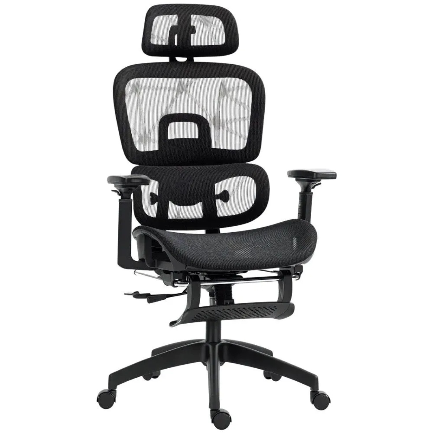 HOMCOM Bürostuhl mit Armlehne Polyester Schwarz 66L x 64B x 114-122H cm