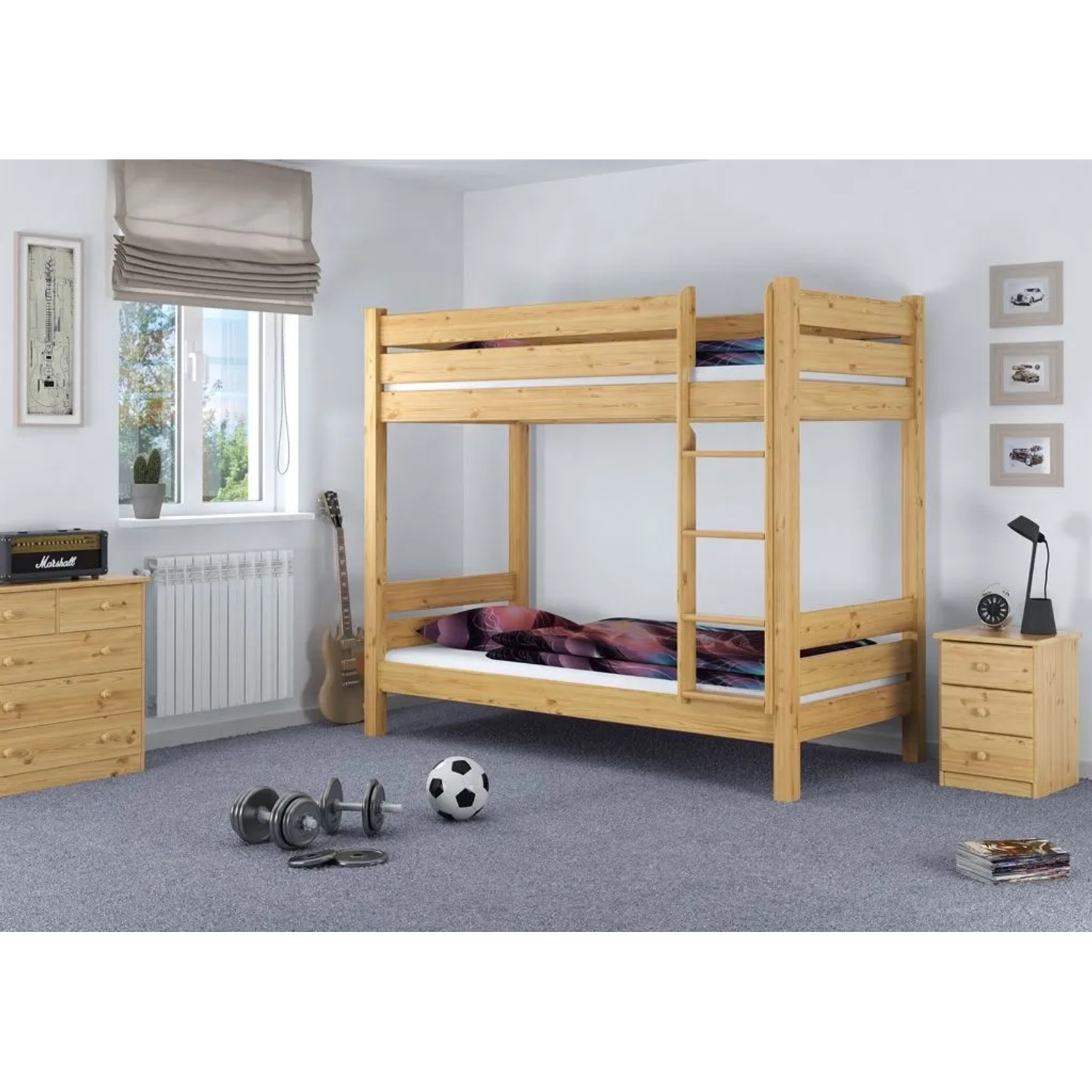 Erst-Holz Schmales Etagenbett 80 x 200 cm Extra Stabil Nische 100 Kieferholz Modell 16 ohne Zubehör