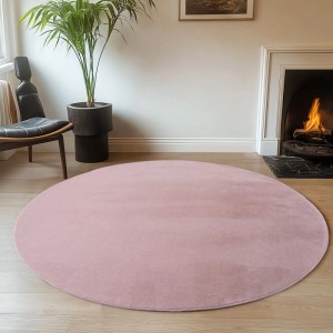 Runder, rosa Kurzflorteppich Joy (Ø 80 cm) von Ayyildiz. Moderner Teppich für Wohnräume.