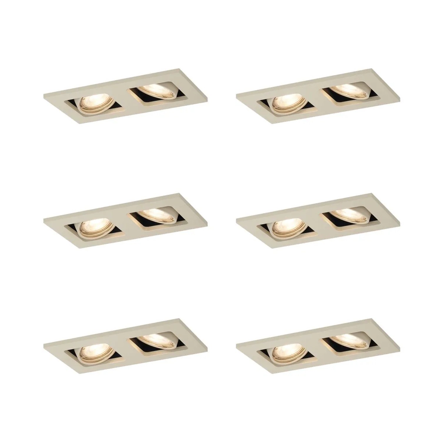 QAZQA Set mit 6 Modernen Einbaustrahlern Beige GU10 50mm Verstellbar 2 Lichter Qure