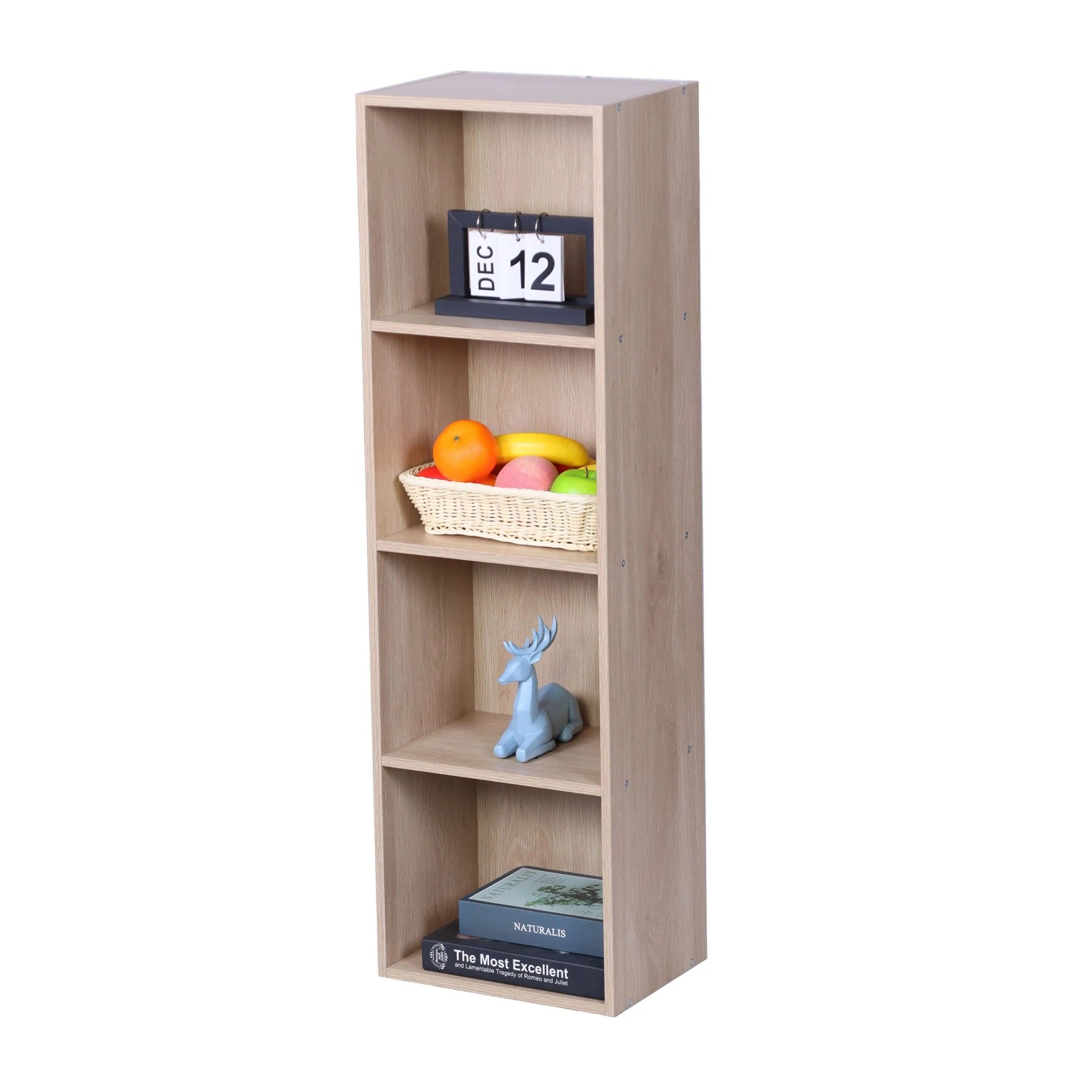 Relaxdays Bücherregal Holzwerkstoff Eiche 4 Fächer Rutschfest Kippsicher 106 cm x 32 cm x 24 cm