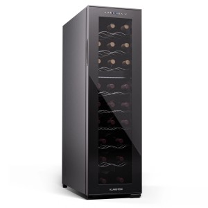 Klarstein Shiraz 24 Duo Weinkühlschrank mit zwei Zonen und Glasfront für 24 Flaschen.
