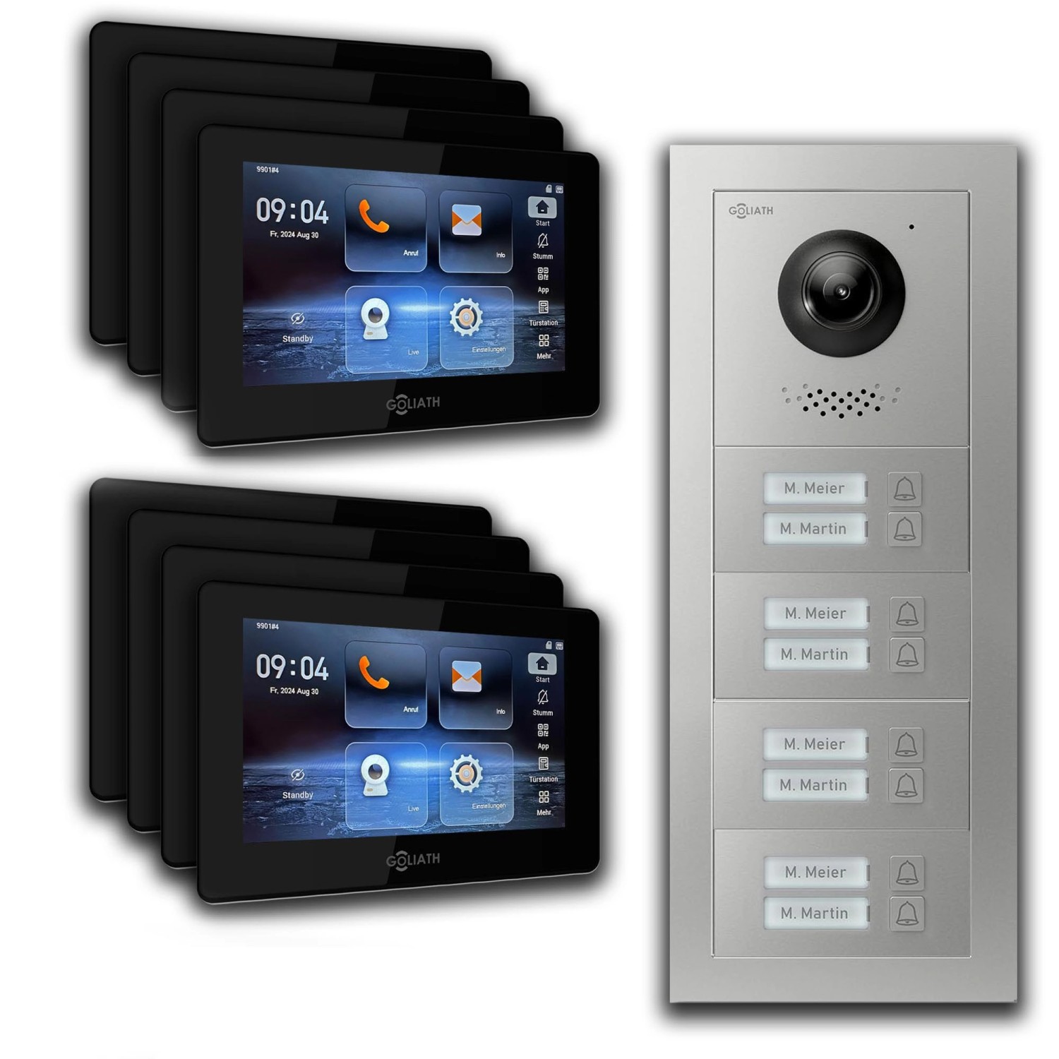 Goliath IP Video Türsprechanlage 8 Familienhaus 7 Zoll Schwarz App Silber Unterputz