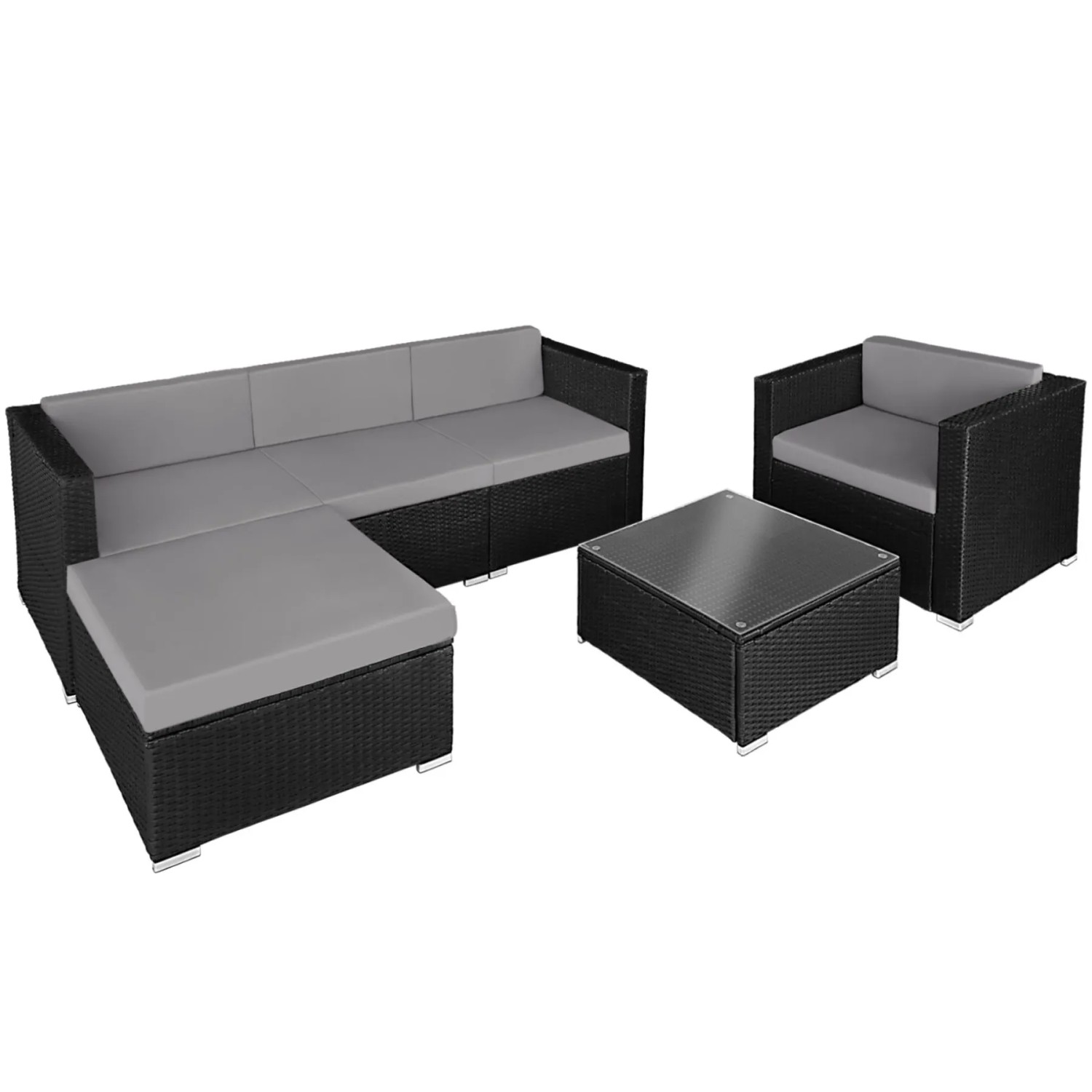 Tectake Rattan Lounge Milano Für 4 Bis 5 Personen Widerstandsfähig 66 x 76 x 65 cm Schwarz Grau