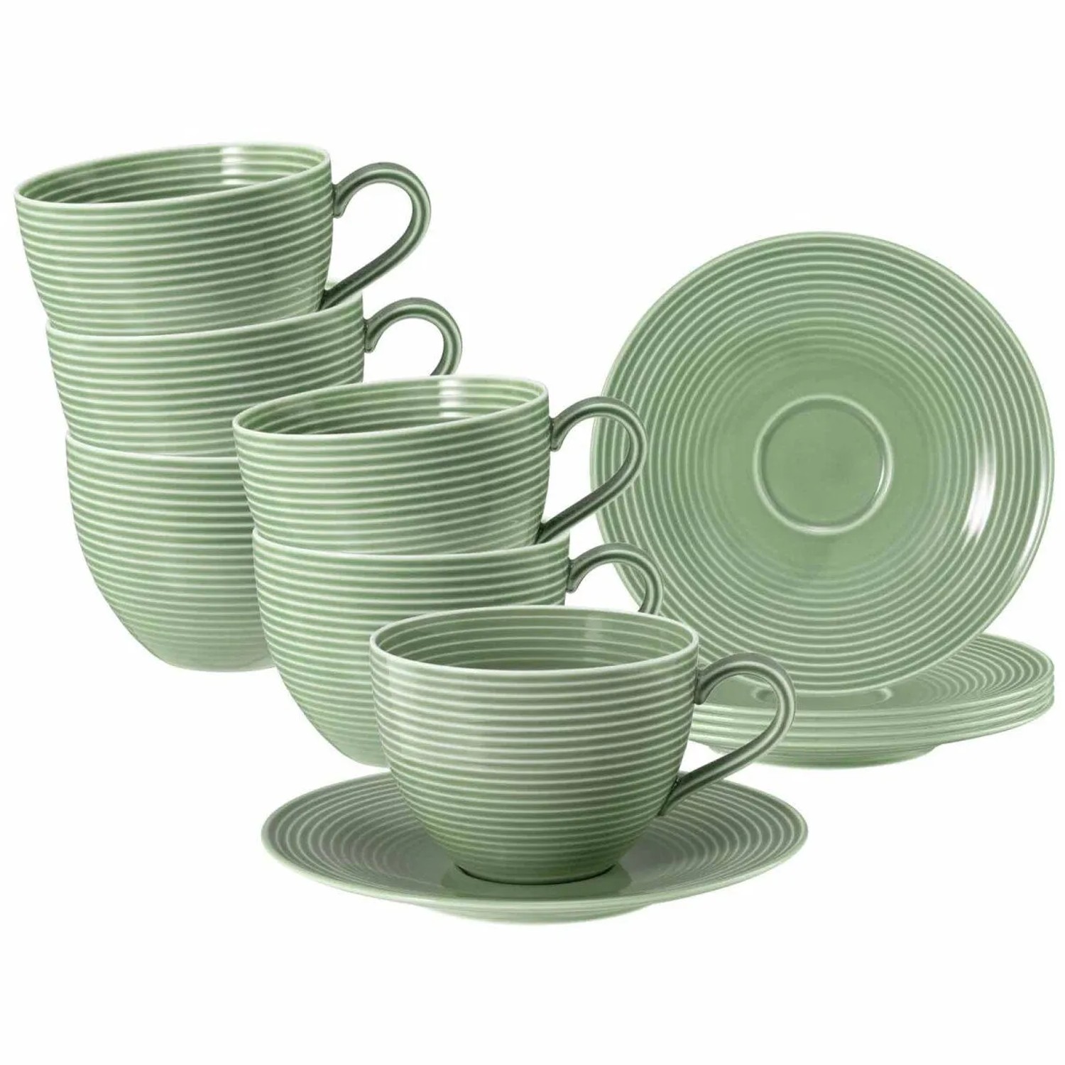 Seltmann Weiden Beat Color Glaze Teetassen mit Untertassen 6er Set Salbeigrün