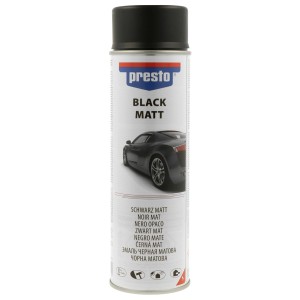 Presto Lackspray Schwarz matt, 500ml Dose für Lackreparatur und Karosseriearbeiten.